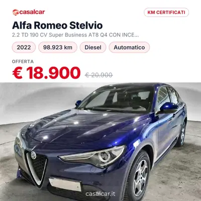 Alfa Romeo Stelvio Stelvio 2.2 Turbodiesel 190 CV AT8 Q4 Super Business del 2022 usata a Salerno